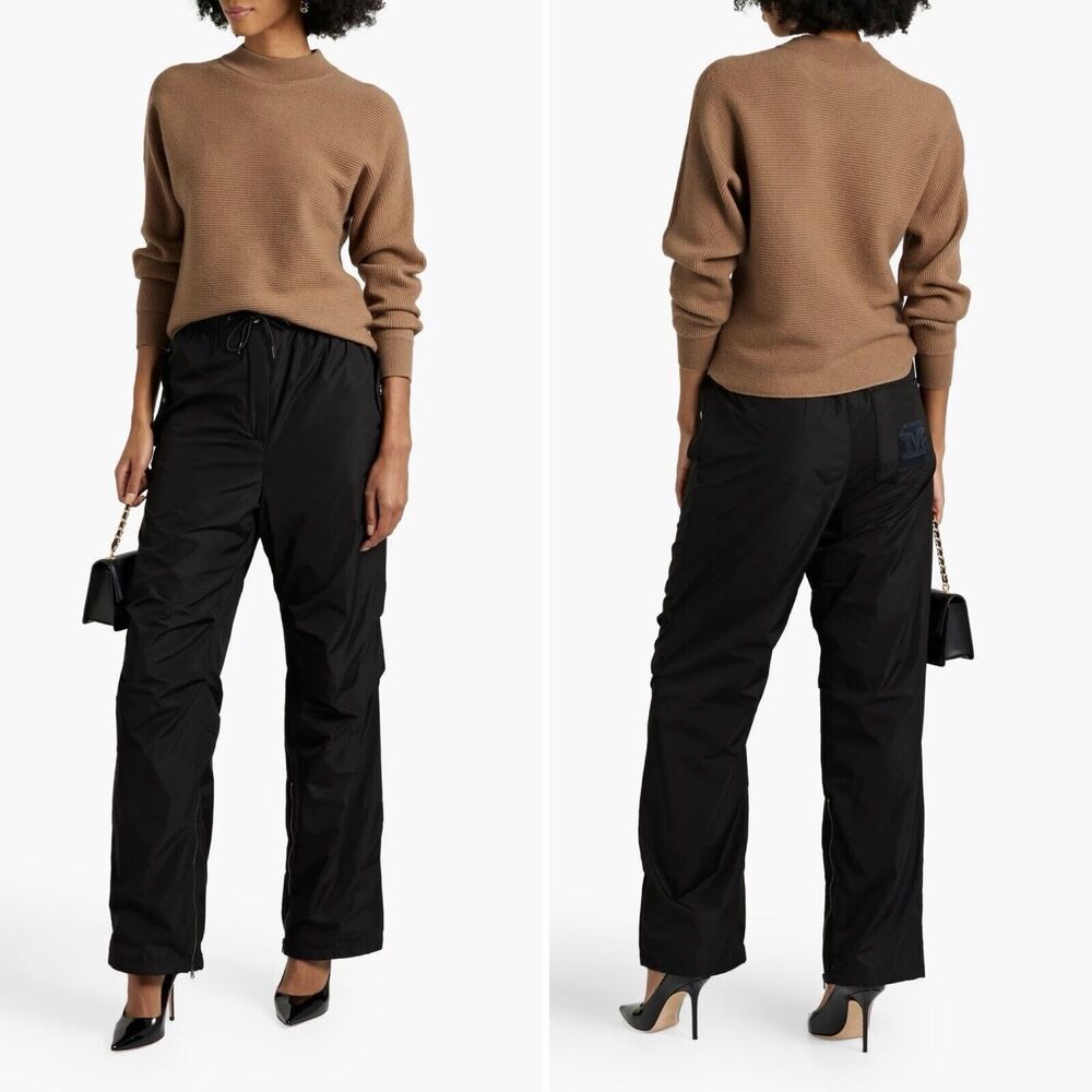 Max Mara Agami Shell Pant Womens Size 4 Black Lined Logo Pockets Drawstring